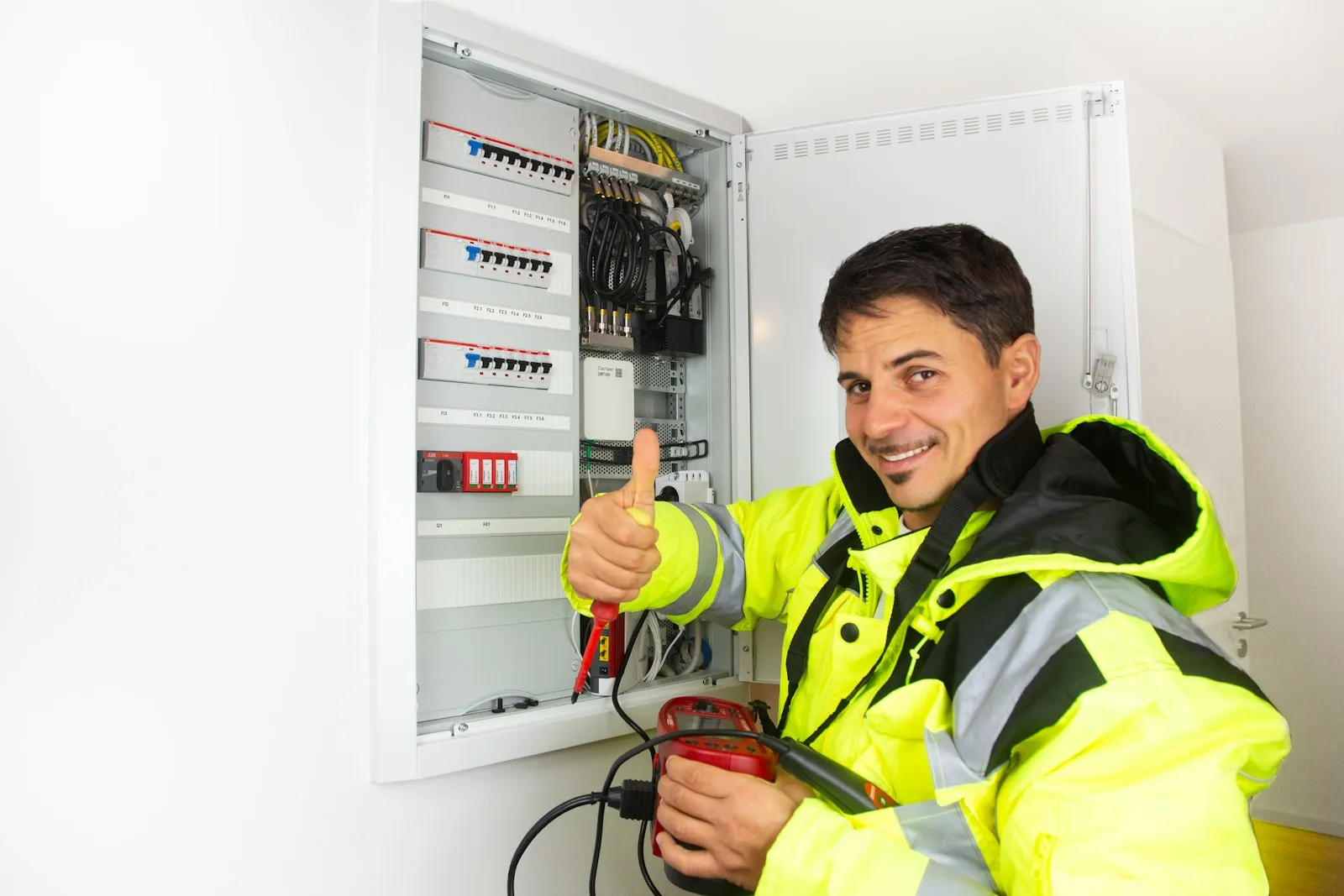 Electricista profesional de ALLY reparando un tablero eléctrico en un hogar de Córdoba